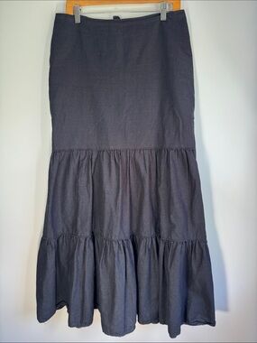 Hennes Maxi Skirt Black Linen Cotton Tiered Ruffle Boho Prairie Whimsigoth - 10